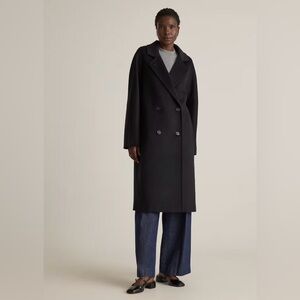 QUINCE Italian Wool Double-Breasted Slouch Coat navy blue Lined Size XSmall NEW